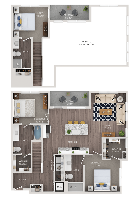 Floor plan for 3 beds, 3 baths, 1425 sqft